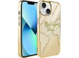 Custodia Ibizu Elite Glass 3D Per Iphone 13, Retro In Vetro, Mappa Del Mondo Dorata Con Scritta Visa Dorata, Oro