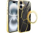 Custodia In Vetro Per Iphone 16 Ibizu Elite Con Magsafe, Kintsugi, Porcellana Nera, Oro