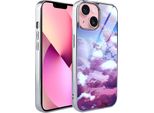 Custodia Ibizu Elite Glass Per Iphone 13, Retro In Vetro, Nuvole E Luna, Argento