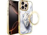 Custodia In Vetro Per Iphone 16 Pro Ibizu Elite Con Magsafe, Kintsugi Art, Cuore In Porcellana, Oro