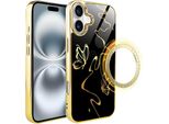Iphone 16 Custodia In Vetro Ibizu Elite Con Magsafe, Retro In Vetro, Mezzanotte Dorata, Effetto Farfalla, Oro