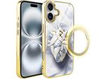 Custodia In Vetro Per Iphone 16 Plus Ibizu Elite Con Magsafe, Kintsugi Art, Cuore In Porcellana, Oro