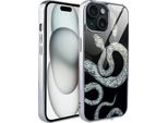Iphone 15 Custodia In Vetro Ibizu Elite, Retro In Vetro, Silver Snakes, Argento