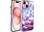 Custodia Ibizu Elite Glass Per Iphone 15, Retro In Vetro, Nuvole E Luna, Argento