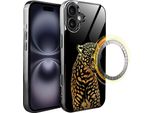 Iphone 16 Custodia In Vetro Ibizu Elite Con Magsafe, Retro In Vetro, Golden Midnight, Roaring Jaguar, Nero