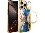 Custodia In Vetro Per Iphone 16 Pro Ibizu Elite Con Magsafe, Arte Kintsugi, Donna Con Perla, Oro