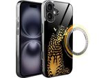 Custodia In Vetro Per Iphone 16 Plus Ibizu Elite Con Magsafe, Retro In Vetro, Golden Midnight, Leopard, Nero