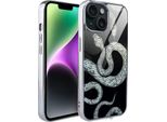 Iphone 14 Custodia In Vetro Ibizu Elite, Retro In Vetro, Silver Snakes, Argento