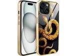 Iphone 15 Custodia In Vetro Ibizu Elite, Retro In Vetro, Serpenti Con Oro, Oro