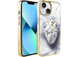 Custodia Ibizu Elite Glass Per Iphone 13, Retro In Vetro, Kintsugi Art, Cuore In Porcellana, Oro