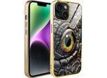 Custodia Ibizu Elite Glass Per Iphone 14, Retro In Vetro, Amber Dragon, Oro