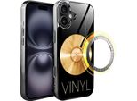 Iphone 16 Custodia In Vetro Ibizu Elite Con Magsafe, Retro In Vetro, Golden Midnight, Vinyl Lux, Nero