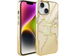 Custodia Ibizu Elite Glass 3D Per Iphone 14, Retro In Vetro, Mappa Del Mondo Dorata Con La Scritta Travel Around The World, Oro