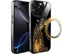 Custodia In Vetro Per Iphone 16 Pro Ibizu Elite Con Magsafe, Retro In Vetro, Golden Midnight, Leopard, Nero