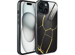 Iphone 15 Custodia In Vetro Ibizu Elite, Retro In Vetro, Kintsugi, Porcellana Nera, Nero
