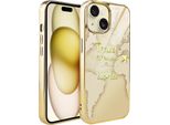 Ibizu Elite Glass 3D Custodia Per Iphone 15, Retro In Vetro, Mappa Del Mondo Dorata Con La Scritta Travel Around The World, Oro
