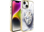 Custodia Ibizu Elite Glass Per Iphone 14, Retro In Vetro, Kintsugi Art, Cuore In Porcellana, Oro