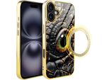 Custodia In Vetro Per Iphone 16 Plus Ibizu Elite Con Magsafe, Retro In Vetro, Amber Dragon, Oro