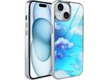 Custodia Ibizu Elite Glass Per Iphone 15, Retro In Vetro, Nuvole, Argento