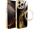 Custodia In Vetro Per Iphone 16 Pro Ibizu Elite Con Magsafe, Retro In Vetro, Golden Midnight, Leopard, Gold