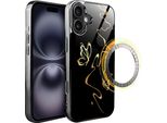 Custodia In Vetro Per Iphone 16 Plus Ibizu Elite Con Magsafe, Retro In Vetro, Golden Midnight, Effetto Farfalla, Nero