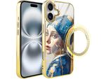 Custodia In Vetro Per Iphone 16 Ibizu Elite Con Magsafe, Arte Kintsugi, Donna Con Perla, Oro