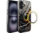 Custodia In Vetro Iphone 16 Ibizu Elite Con Magsafe, Retro In Vetro, Amber Dragon, Black Chrome