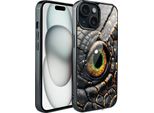 Iphone 15 Custodia In Vetro Ibizu Elite, Retro In Vetro, Amber Dragon, Black Chrome