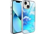 Iphone 13 Custodia In Vetro Ibizu Elite, Retro In Vetro, Nuvole, Argento
