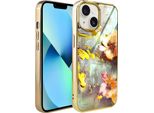 Iphone 13 Ibizu Elite Glass Case, Retro In Vetro, Fiori Con Oro, Oro