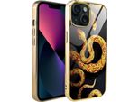 Iphone 13 Custodia In Vetro Ibizu Elite, Retro In Vetro, Serpenti Con Oro, Oro