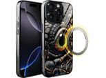 Custodia In Vetro Per Iphone 16 Pro Ibizu Elite Con Magsafe, Retro In Vetro, Amber Dragon, Black Chrome