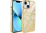 Custodia Ibizu Elite Glass 3D Per Iphone 13, Retro In Vetro, Mappa Del Mondo Dorata Con La Scritta Travel Around The World, Oro