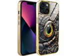 Iphone 13 Custodia In Vetro Ibizu Elite, Retro In Vetro, Amber Dragon, Oro