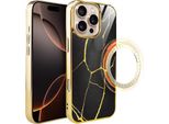 Custodia In Vetro Per Iphone 16 Pro Ibizu Elite Con Magsafe, Kintsugi, Porcellana Nera, Oro