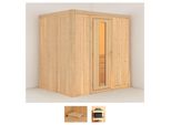 Sauna KARIBU Finja, beige (naturbelassen), ohne Ofen, (ohne Ofen), Saunen, ohne Ofen