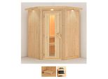 Sauna KARIBU Nanna, beige (naturbelassen), ohne Ofen, (ohne Ofen), Saunen, ohne Ofen