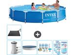 Piscina Intex Con Struttura Rotonda - 366 X 76 Cm - Blu - Inclusa Copertura Della Pompa - Pacchetto Manutenzione - Filtro - Tappetino Solare