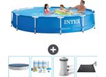 Piscina Intex Con Struttura Rotonda - 366 X 76 Cm - Blu - Include Copertura - Pacchetto Manutenzione - Pompa Filtro Per Piscina - Tappeto Solare