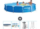 Piscina Intex Con Struttura Rotonda - 366 X 76 Cm - Blu - Include Copertura - Pacchetto Manutenzione - Pompa Filtro Per Piscina - Scaletta