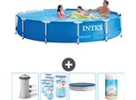 Piscina Intex Con Struttura Rotonda - 366 X 76 Cm - Blu - Compresa Pompa - Filtro - Copertura - Cloro