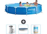 Piscina Intex Con Struttura Rotonda - 366 X 76 Cm - Blu - In Dotazione Pompa Filtro Per Piscina - Copertura - Cloro