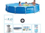 Piscina Intex Con Struttura Rotonda - 366 X 76 Cm - Blu - Inclusa Copertura Della Pompa - Pacchetto Di Manutenzione - Filtro - Kit Di Pulizia