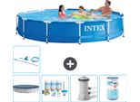 Piscina Intex Con Struttura Rotonda - 366 X 76 Cm - Blu - Include Copertura - Pacchetto Manutenzione - Pompa Filtro Per Piscina - Filtro - Kit Pulizia