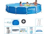 Piscina Intex Con Struttura Rotonda - 366 X 76 Cm - Blu - Inclusa Copertura Della Pompa - Pacchetto Di Manutenzione - Filtro - Telo Di Fondo - Kit Di Pulizia - Scaletta