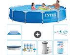Piscina Intex Con Struttura Rotonda - 366 X 76 Cm - Blu - Include Copertura - Pacchetto Di Manutenzione - Pompa Filtro Per Piscina - Filtro - Copertura Del Terreno - Kit Di Pulizia