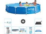 Piscina Intex Con Struttura Rotonda - 366 X 76 Cm - Blu - Inclusa Copertura Della Pompa - Pacchetto Di Manutenzione - Filtro - Telo Di Fondo - Kit Di Pulizia - Tappeto Solare