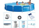 Piscina Intex Con Struttura Rotonda - 366 X 76 Cm - Blu - Include Copertura - Pompa Filtro Per Piscina - Filtro - Kit Di Pulizia - Sistema Di Acqua Salata -Per Piscina