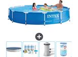 Piscina Intex Con Struttura Rotonda - 366 X 76 Cm - Blu - Include Copertura - Pacchetto Manutenzione - Pompa Filtro Per Piscina - Filtro
