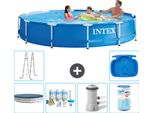 Piscina Intex Con Struttura Rotonda - 366 X 76 Cm - Blu - Include Copertura - Pacchetto Manutenzione - Pompa Filtro Per Piscina - Filtro - Scaletta - Pediluvio